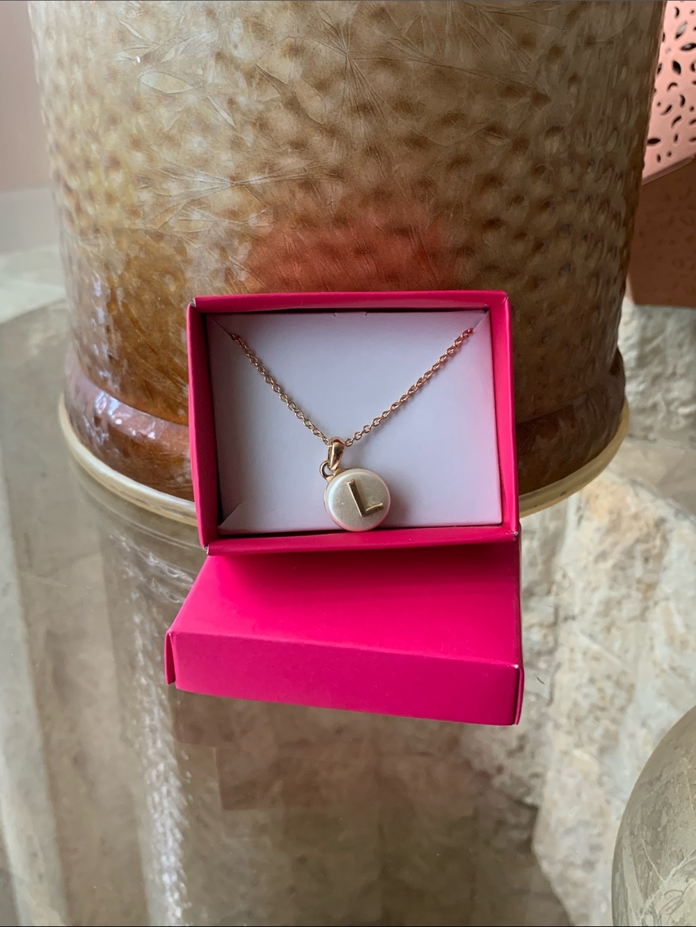 SAQ Vintage Mother of Pearl “L” initial Pendant and Necklace